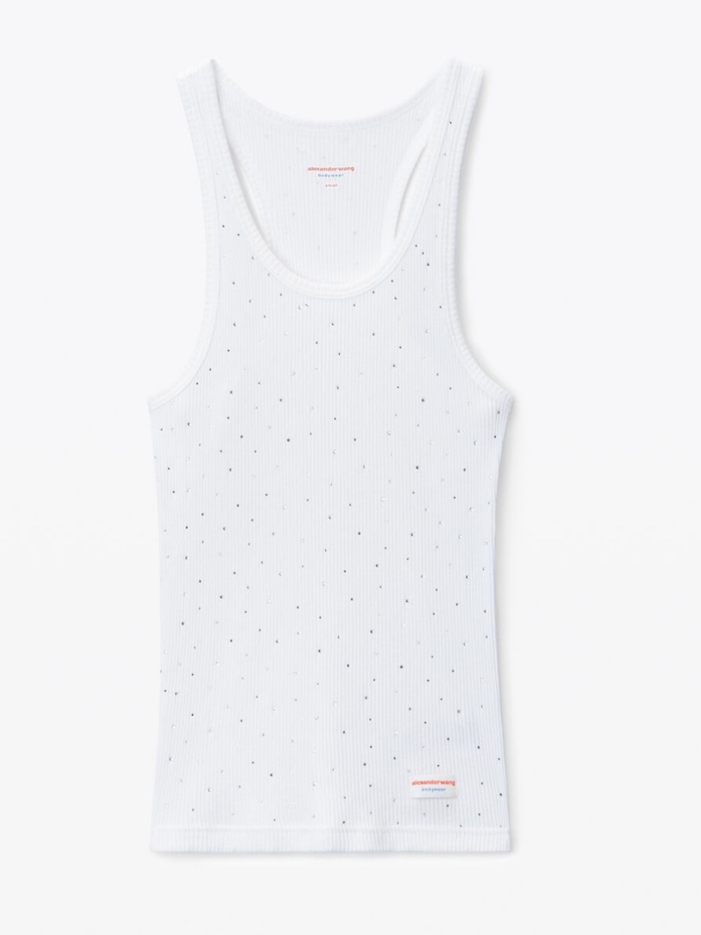 Alexander Wang White Ribbed Racerback Tank with Rhinestones - Picture 3 of 7